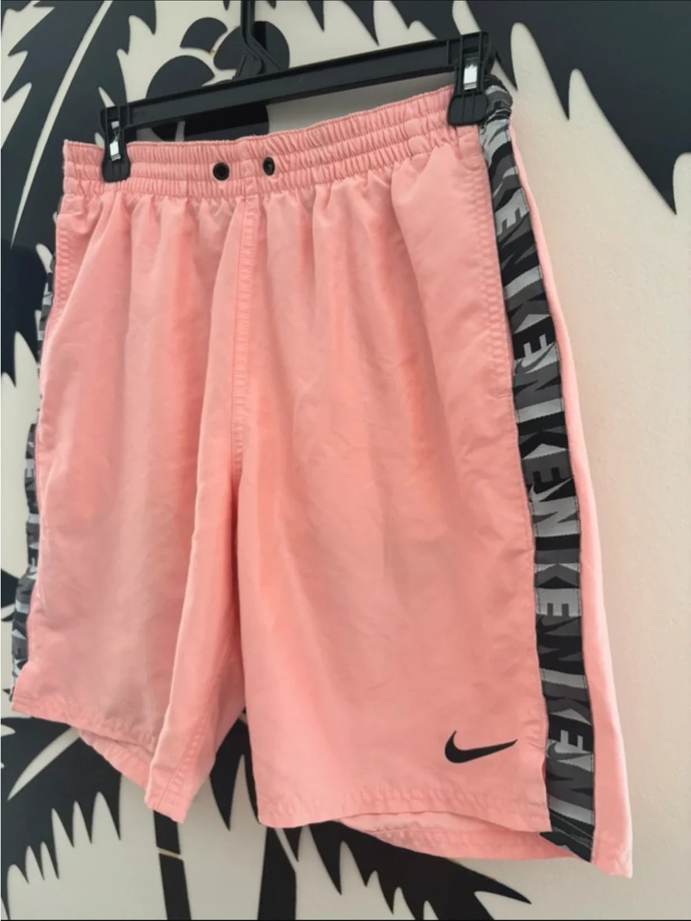 Nike Pink Shorts with Black Swoosh and Grey Side Tape